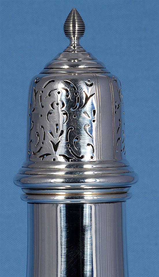 A George V silver sugar caster, Height 9 ½”/242mm Weight 8.4oz/238grms.